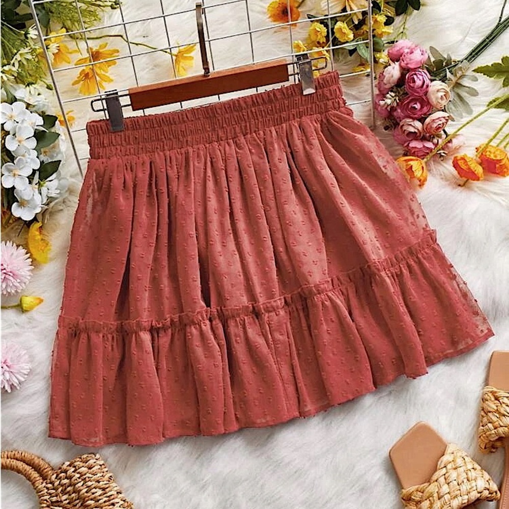 Swiss Dot Ruffle Hem Chiffon Skirt